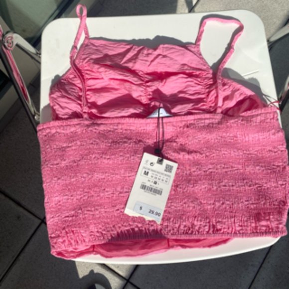Zara Ruched/Draped Pink Crop Top - Picture 6 of 6
